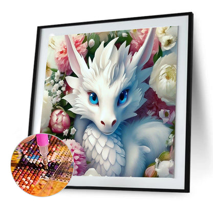 White Dragon And Flower - Full Round Drill Diamond Painting 30*30CM