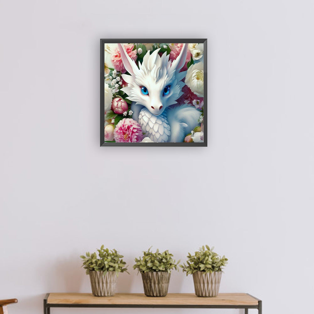 White Dragon And Flower - Full Round Drill Diamond Painting 30*30CM