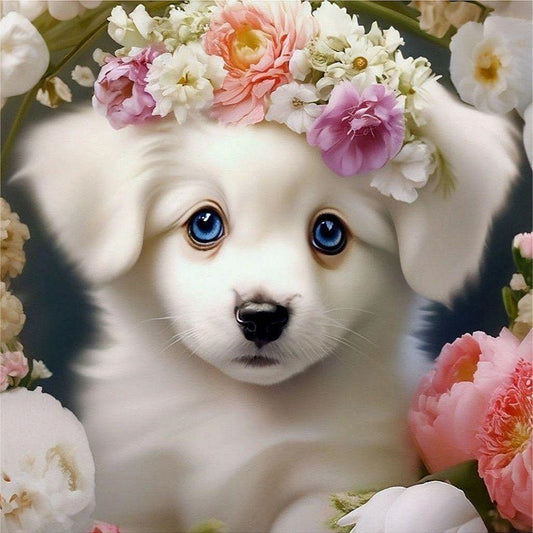 Dog And Flower - Full Round Drill Diamond Painting 30*30CM