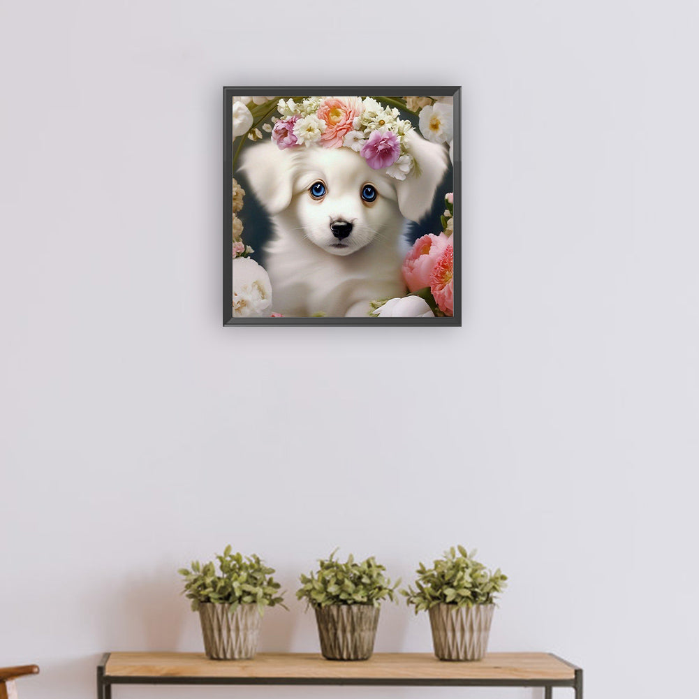 Dog And Flower - Full Round Drill Diamond Painting 30*30CM