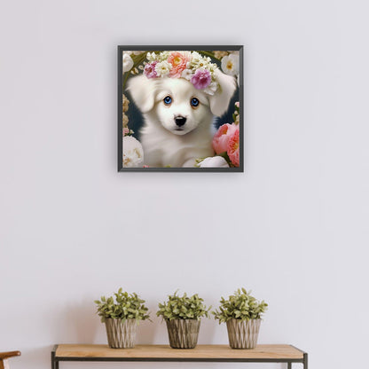 Dog And Flower - Full Round Drill Diamond Painting 30*30CM