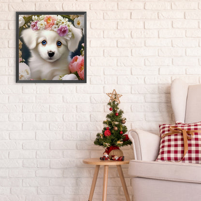 Dog And Flower - Full Round Drill Diamond Painting 30*30CM