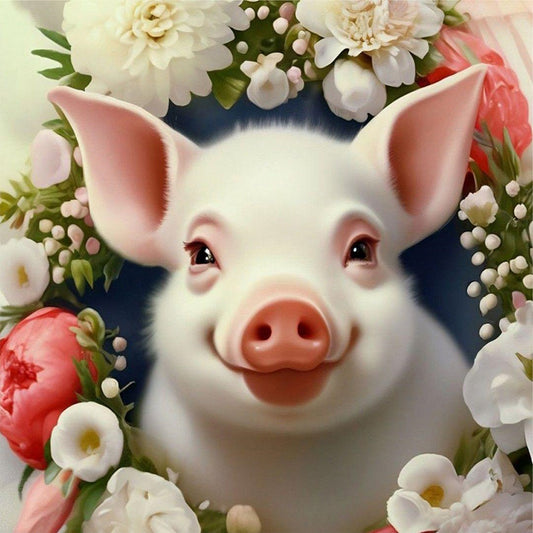 Pig And Flower - Full Round Drill Diamond Painting 30*30CM