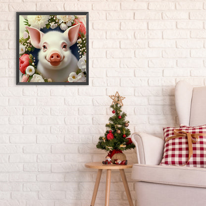 Pig And Flower - Full Round Drill Diamond Painting 30*30CM