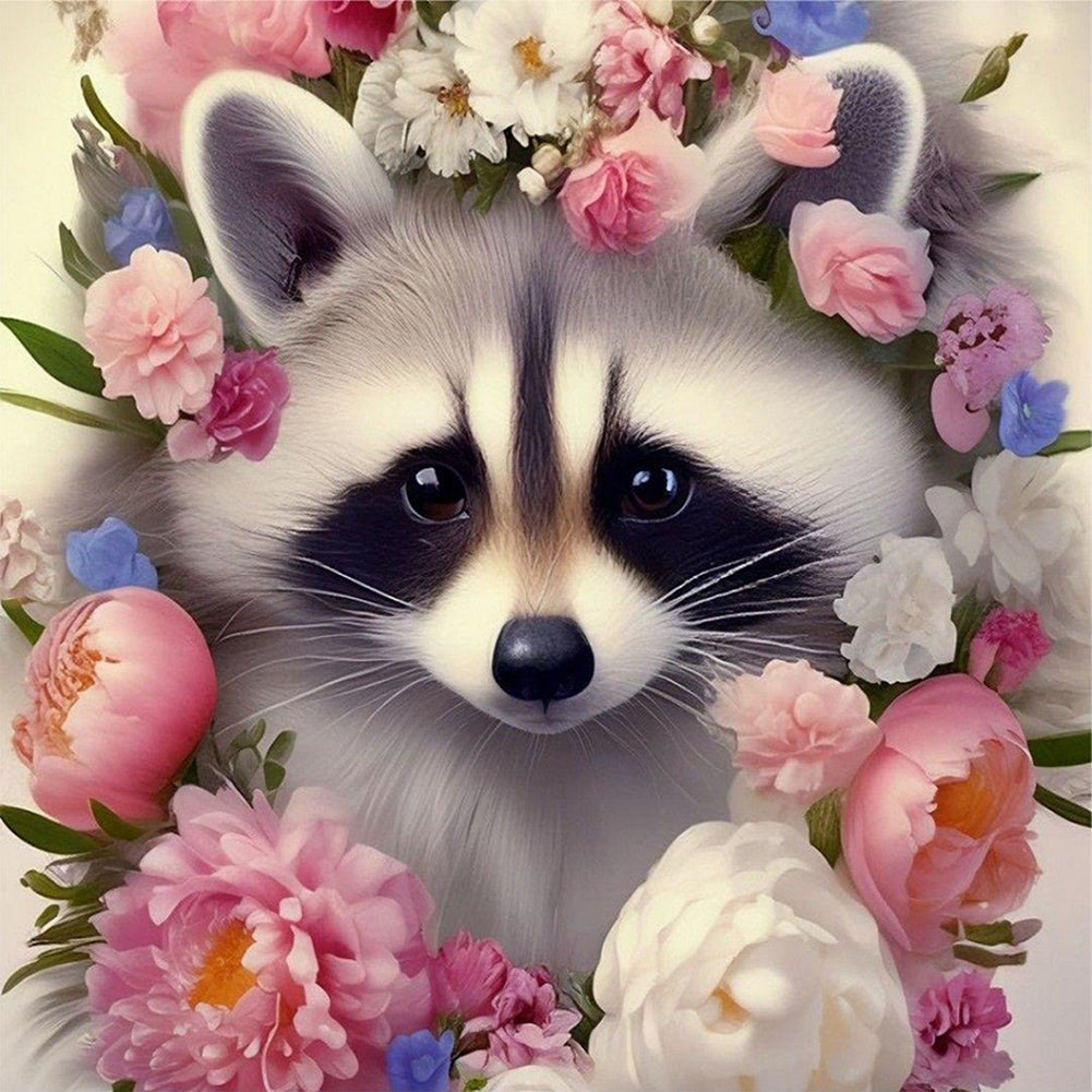 Raccoon And Flower - Full Round Drill Diamond Painting 30*30CM