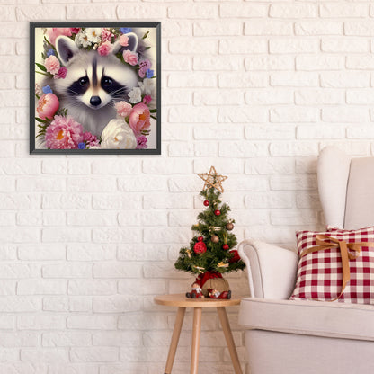 Raccoon And Flower - Full Round Drill Diamond Painting 30*30CM