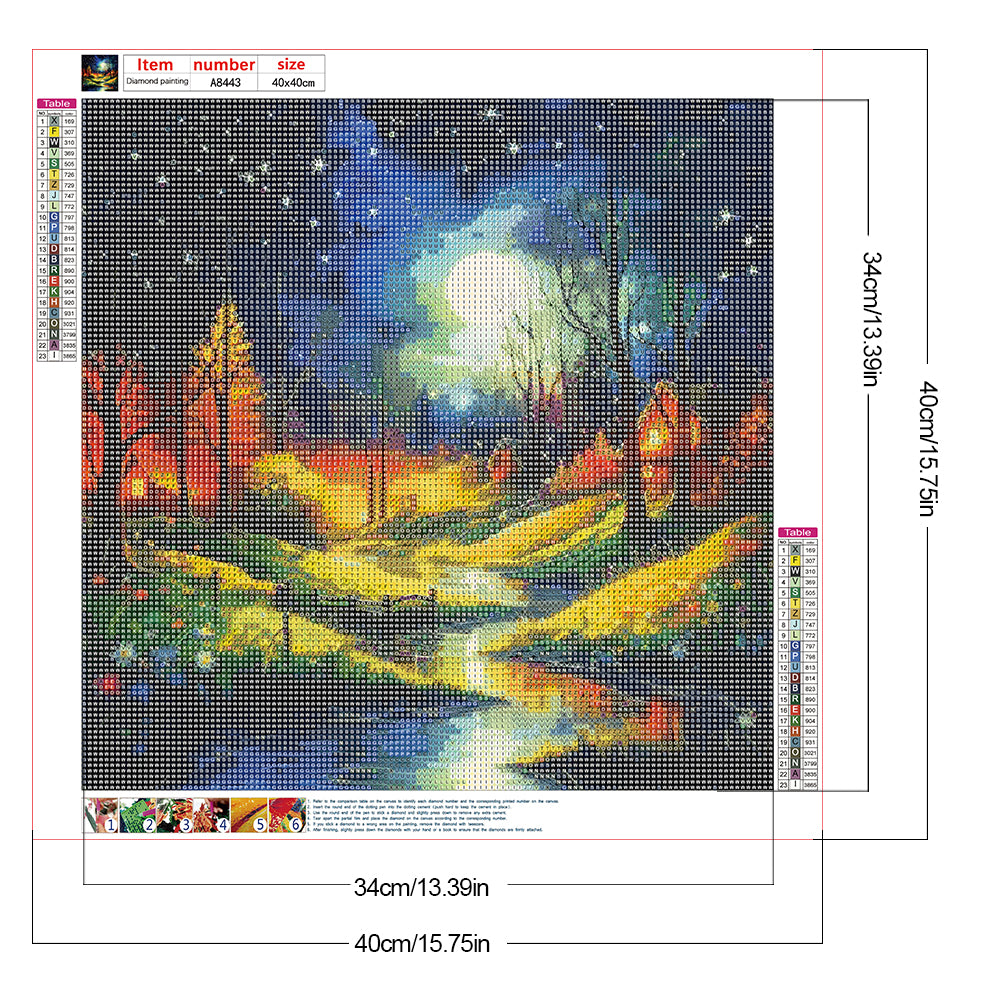 Night View Of Village Creek - Full Round Drill Diamond Painting 40*40CM