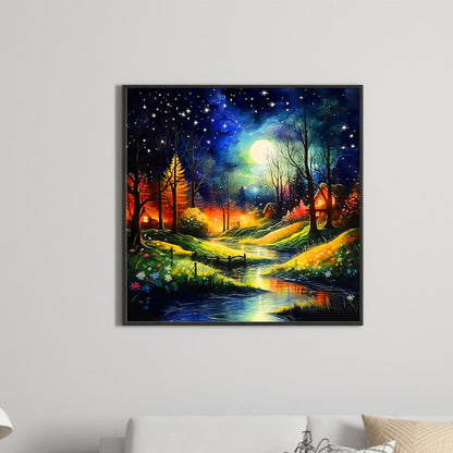 Night View Of Village Creek - Full Round Drill Diamond Painting 40*40CM