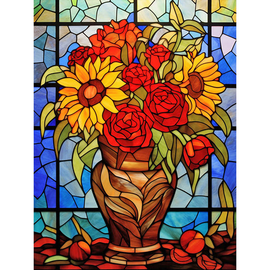 Vase Bouquet Glass Painting - Full Round Drill Diamond Painting 30*40CM