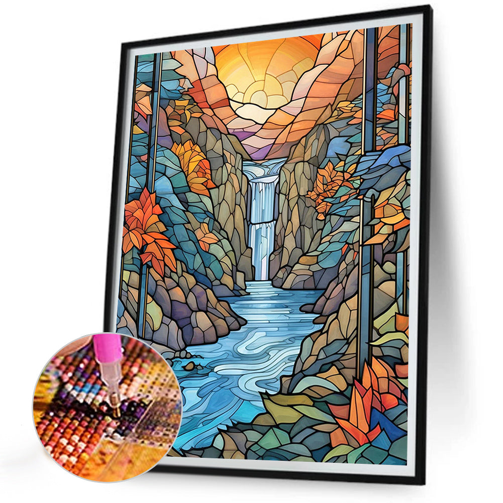 Mountain Spring Waterfall - Full Round Drill Diamond Painting 30*40CM