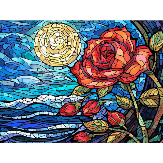 Roses Under The Moon - Full Round Drill Diamond Painting 40*30CM