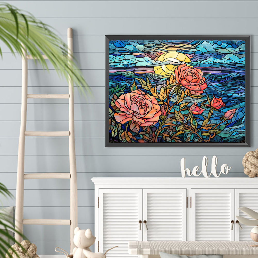 Roses Under The Moon - Full Round Drill Diamond Painting 40*30CM