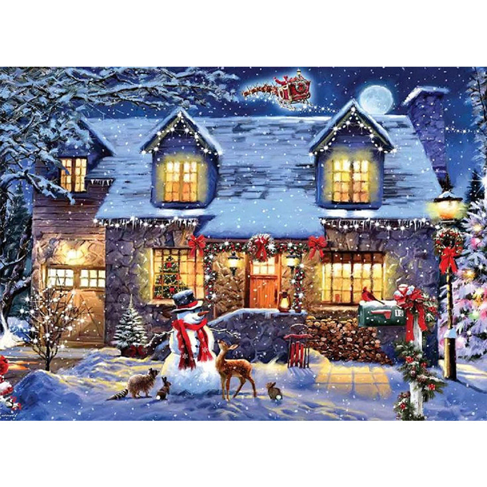 Christmas Snowy Night - Full Round Drill Diamond Painting 55*40CM