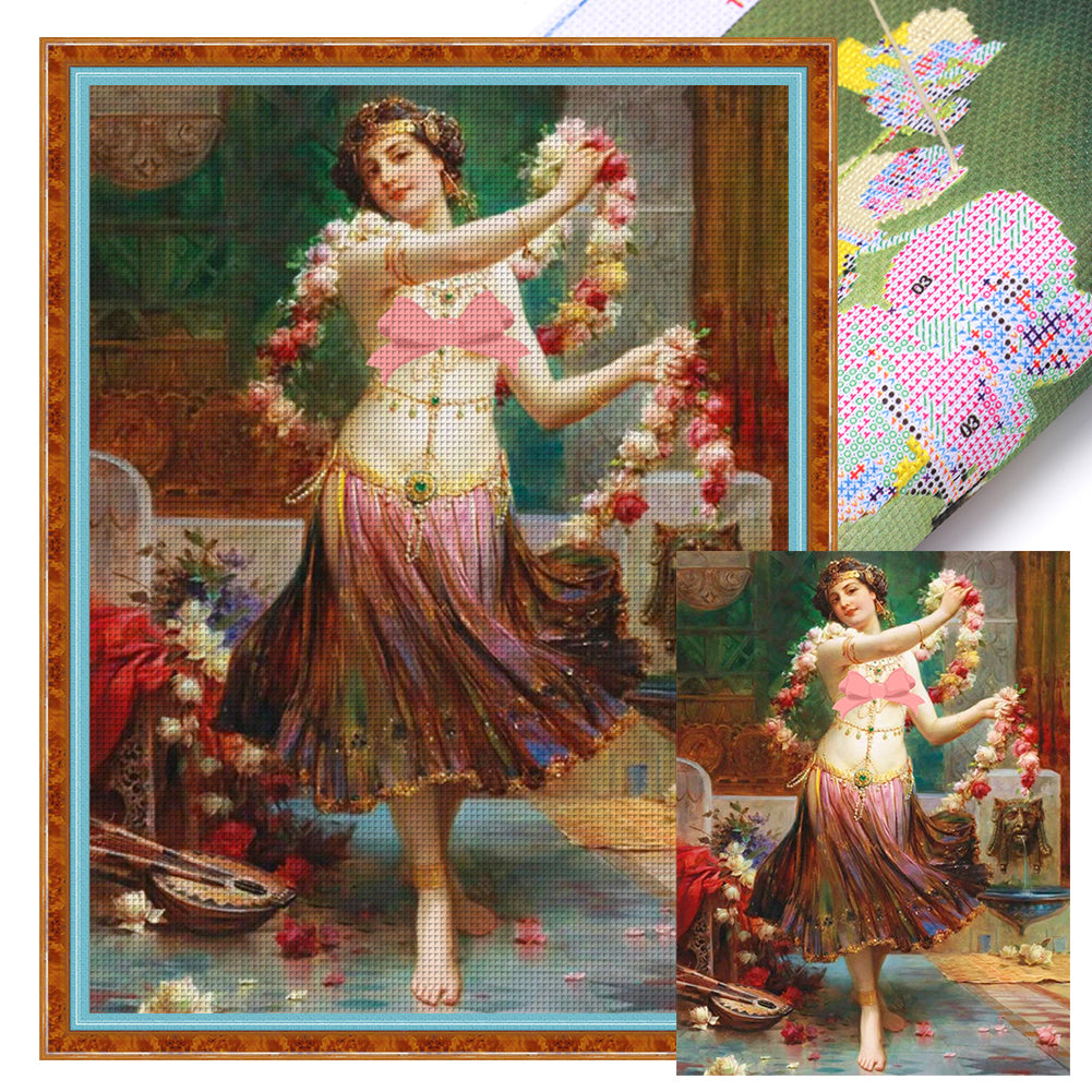 Oil Painting Woman - 11CT Stamped Cross Stitch 50*65CM