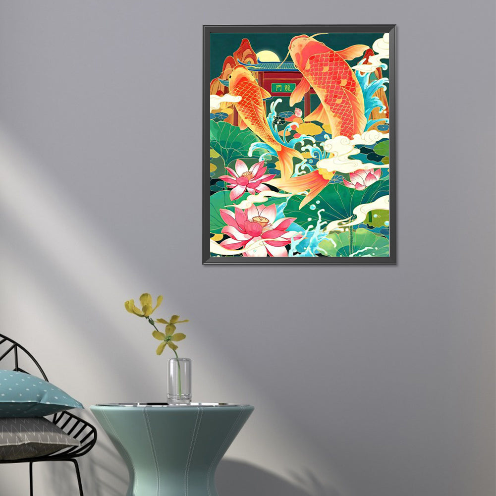 Fish Leaping Over The Dragon Gate - Full Round Drill Diamond Painting 40*50CM