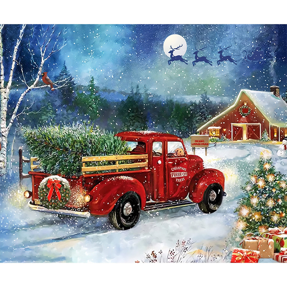 Red Christmas Truck - Full Round Drill Diamond Painting 50*60CM