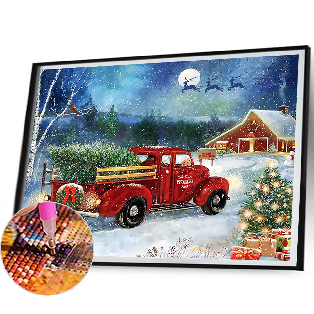 Red Christmas Truck - Full Round Drill Diamond Painting 50*60CM