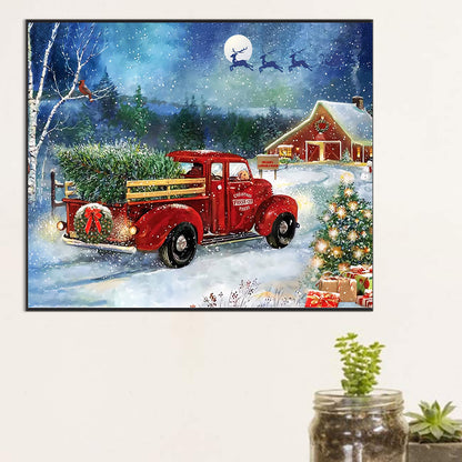 Red Christmas Truck - Full Round Drill Diamond Painting 50*60CM