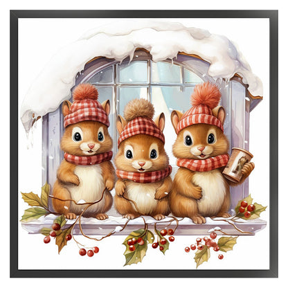 Three Squirrels On The Windowsill - 18CT Stamped Cross Stitch 30*30CM