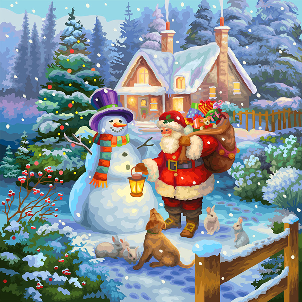 Santa Claus And Snowman - Full Round Drill Diamond Painting 30*30CM