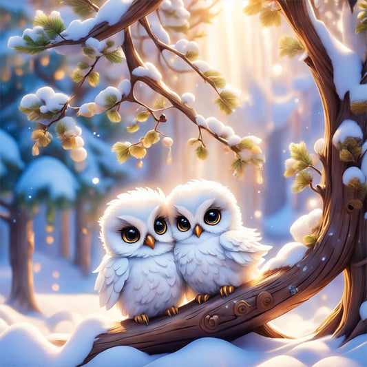 Two Owls - Full Round Drill Diamond Painting 30*30CM