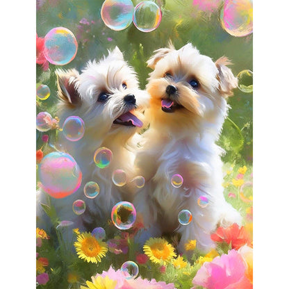 Two Dogs - Full Round Drill Diamond Painting 30*40CM