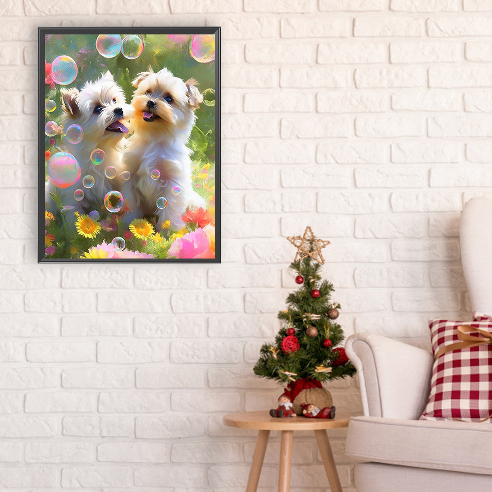 Two Dogs - Full Round Drill Diamond Painting 30*40CM