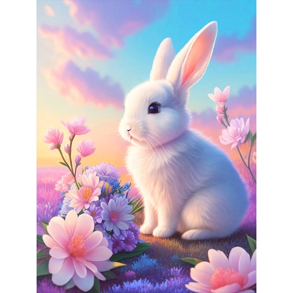 Flower And White Rabbit - Full Round Drill Diamond Painting 30*40CM