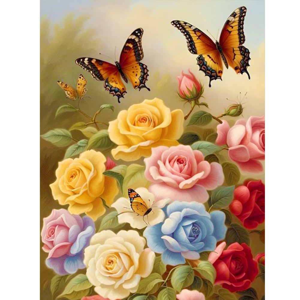Flowers And Butterflies Flowers - Full Round Drill Diamond Painting 30*40CM