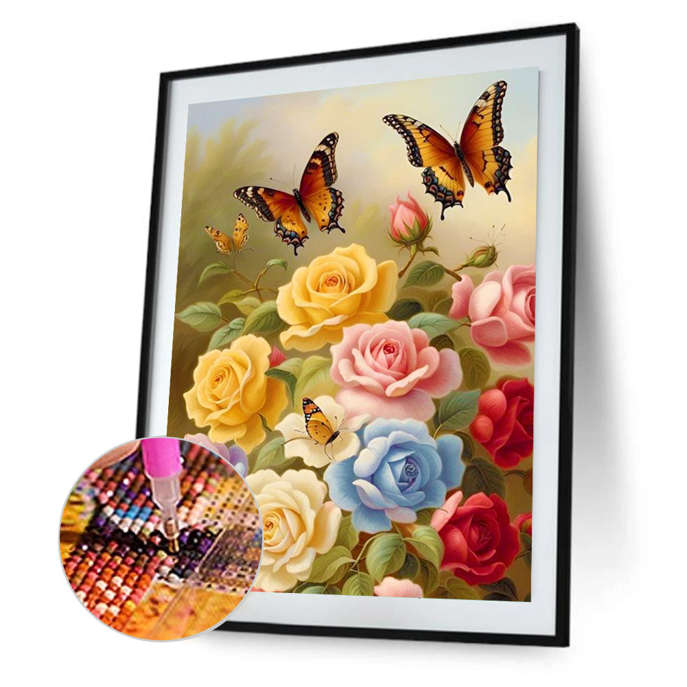 Flowers And Butterflies Flowers - Full Round Drill Diamond Painting 30*40CM