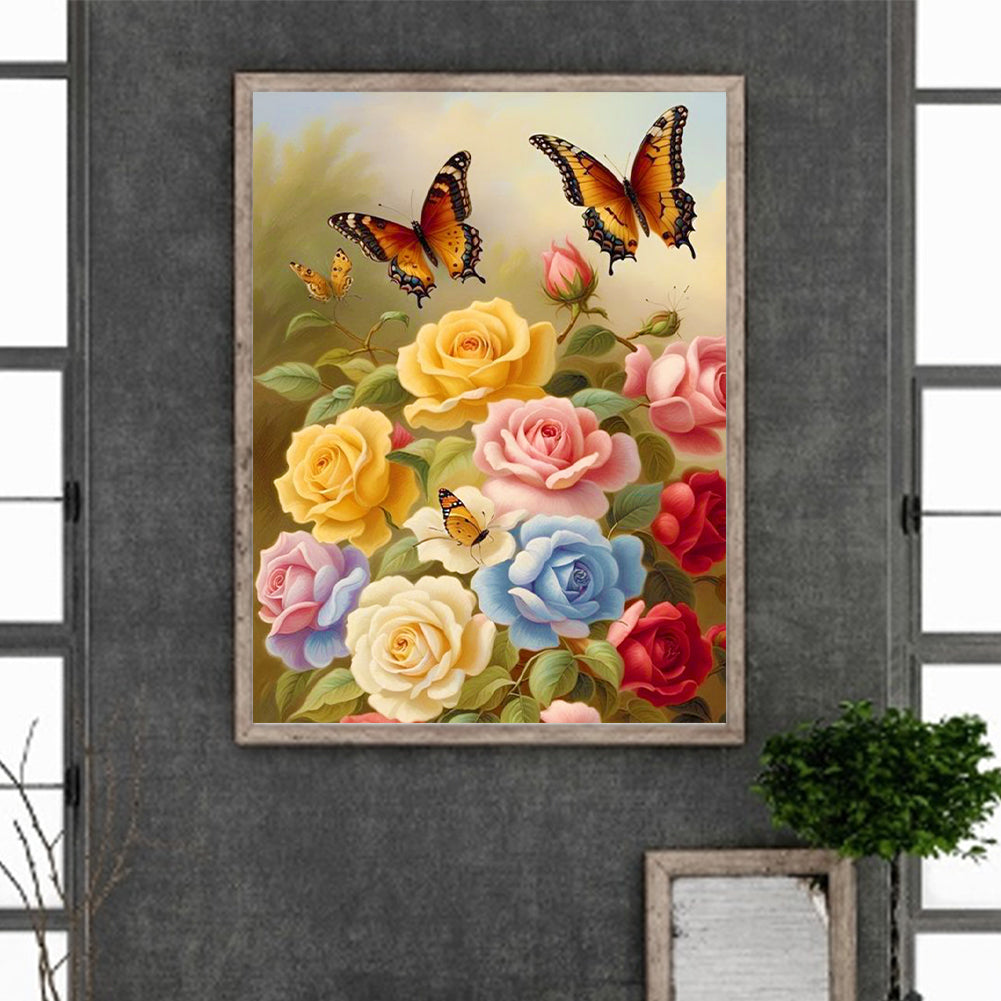 Flowers And Butterflies Flowers - Full Round Drill Diamond Painting 30*40CM