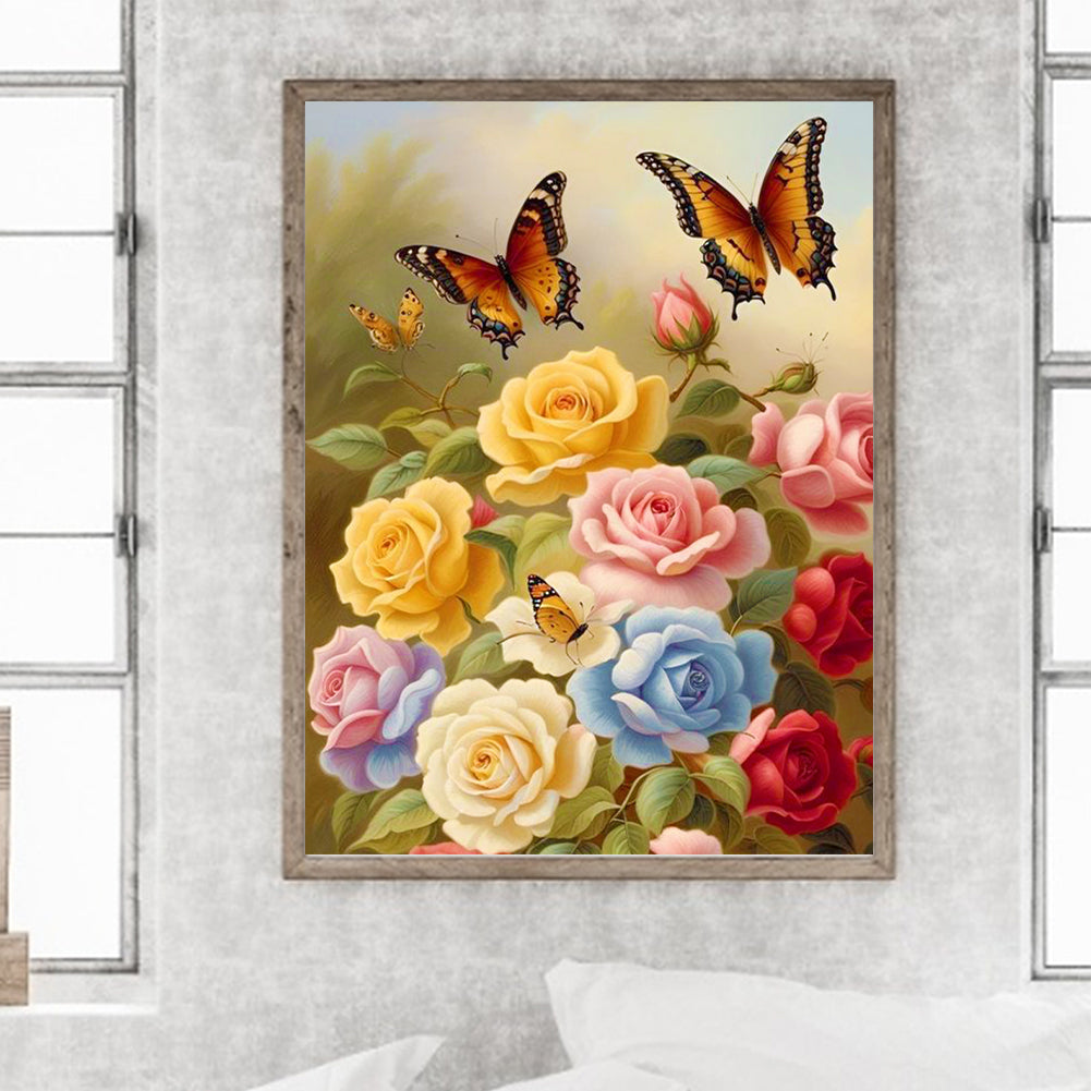 Flowers And Butterflies Flowers - Full Round Drill Diamond Painting 30*40CM