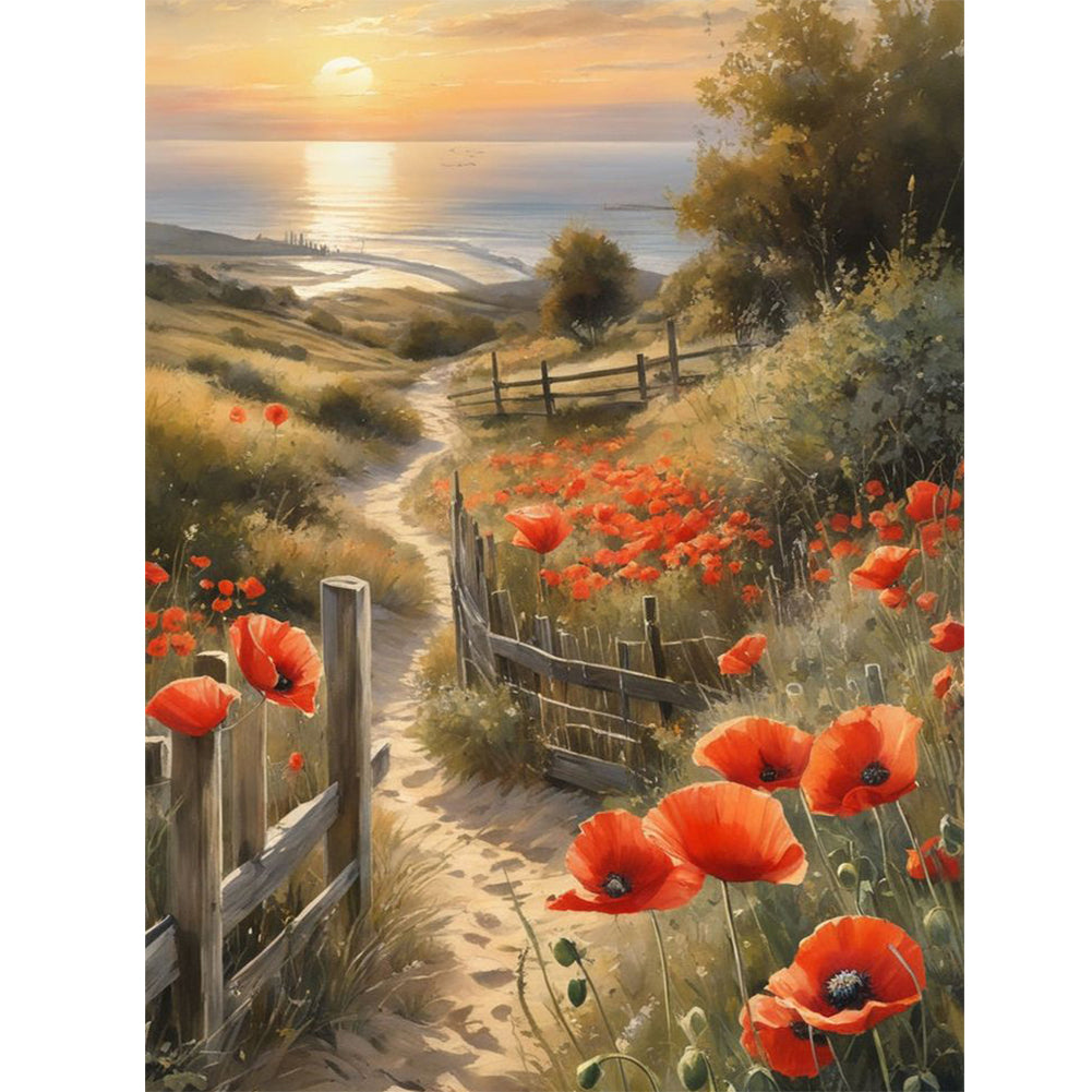 Path Among Flowers Flowers - Full Round Drill Diamond Painting 30*40CM