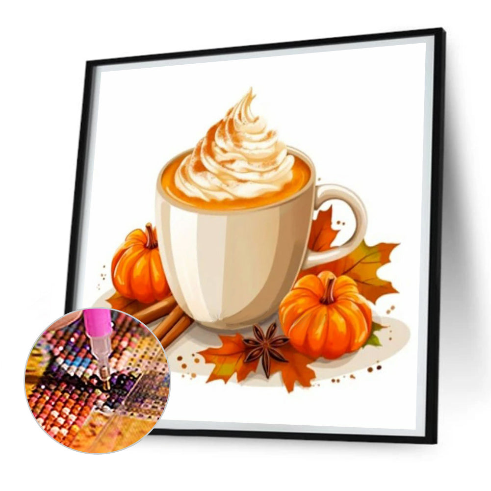 Pumpkin Coffee - Full Round Drill Diamond Painting 30*30CM