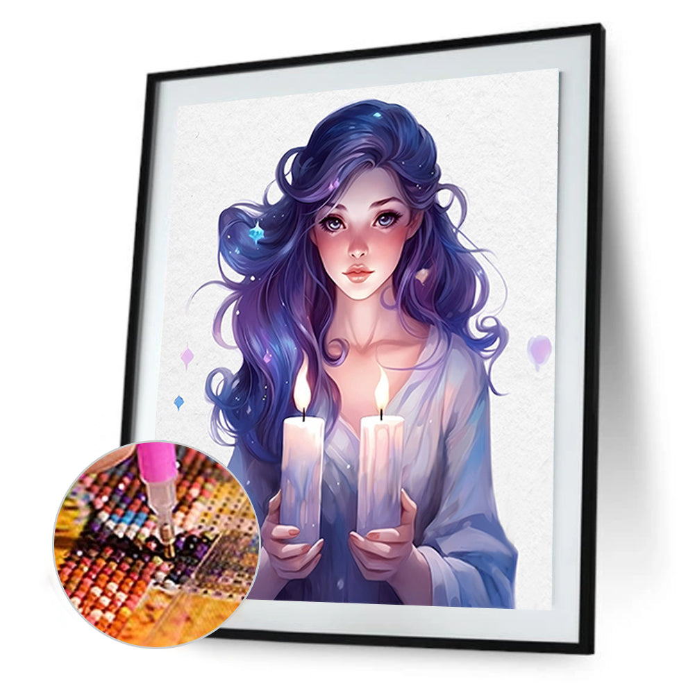 Girl Holding Candle - Full Round Drill Diamond Painting 45*50CM