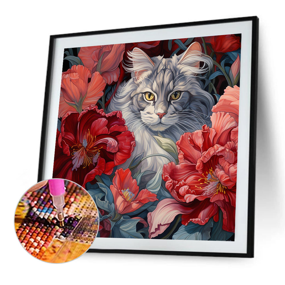 Kitten In Flower - Full Round Drill Diamond Painting 40*40CM