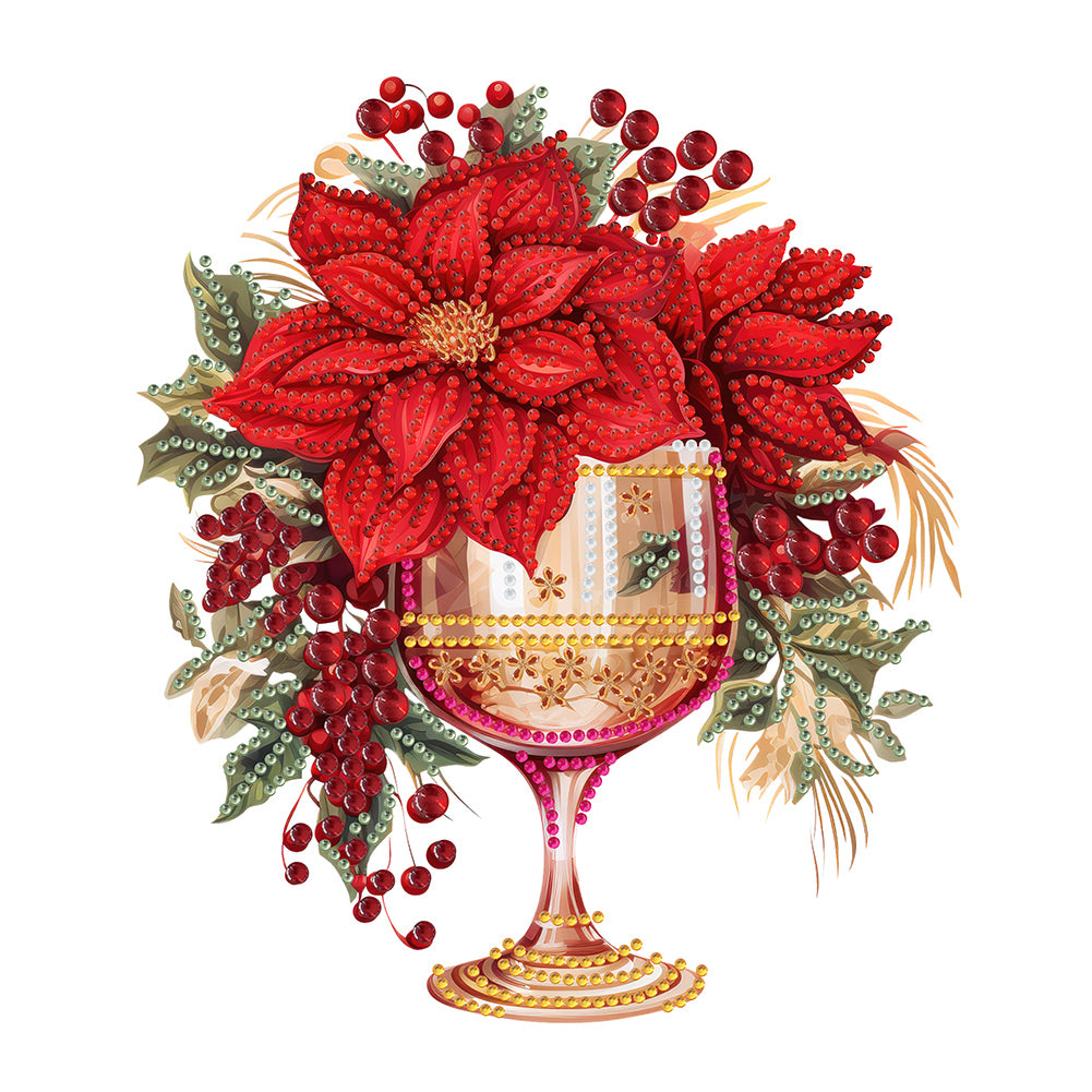 Christmas Water Cup With Red Flowers - Special Shaped Drill Diamond Painting 30*30CM