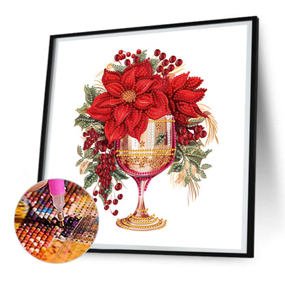 Christmas Water Cup With Red Flowers - Special Shaped Drill Diamond Painting 30*30CM