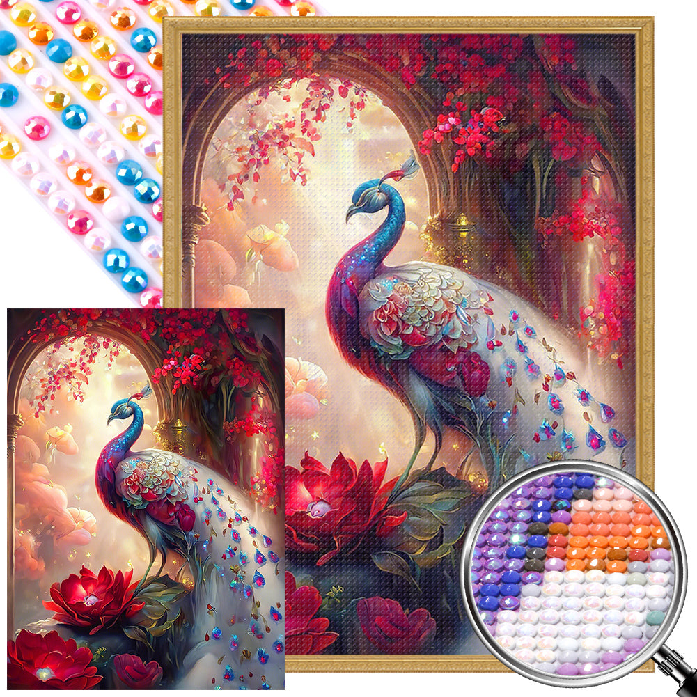 Flowers And Peacocks - Full Round Drill Diamond Painting 40*55CM