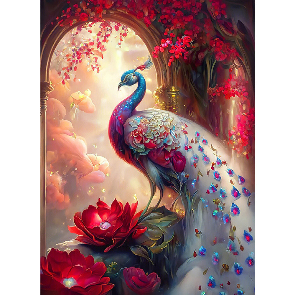 Flowers And Peacocks - Full Round Drill Diamond Painting 40*55CM