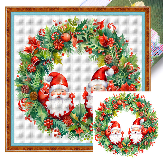 Christmas Gnome Wreath - 11CT Stamped Cross Stitch 40*40CM