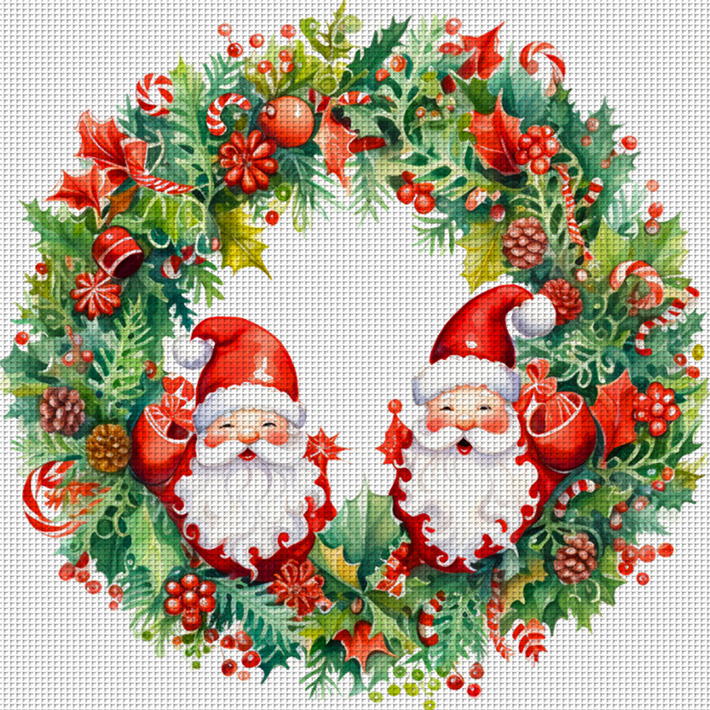 Christmas Gnome Wreath - 11CT Stamped Cross Stitch 40*40CM