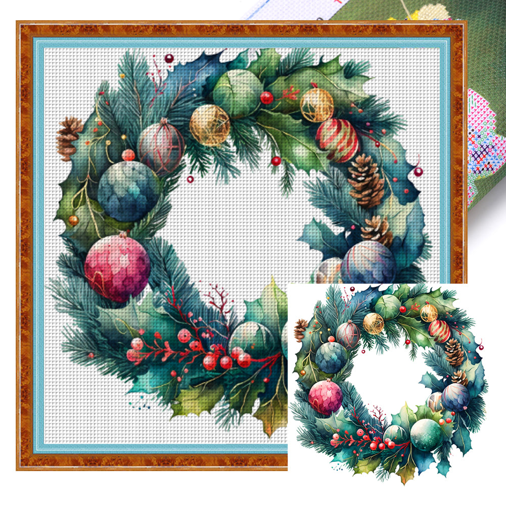 Christmas Wreath - 11CT Stamped Cross Stitch 40*40CM