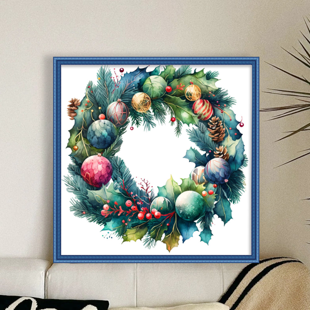 Christmas Wreath - 11CT Stamped Cross Stitch 40*40CM