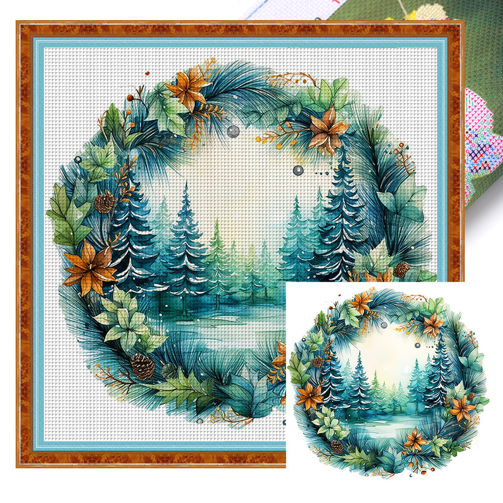 Christmas Wreath - 11CT Stamped Cross Stitch 40*40CM