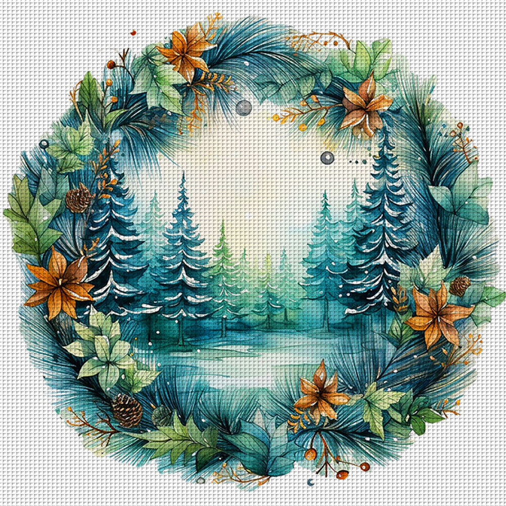 Christmas Wreath - 11CT Stamped Cross Stitch 40*40CM