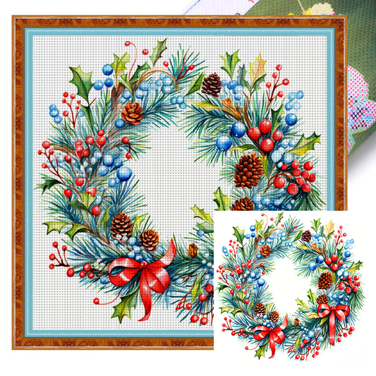 Christmas Wreath - 11CT Stamped Cross Stitch 40*40CM