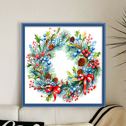 Christmas Wreath - 11CT Stamped Cross Stitch 40*40CM