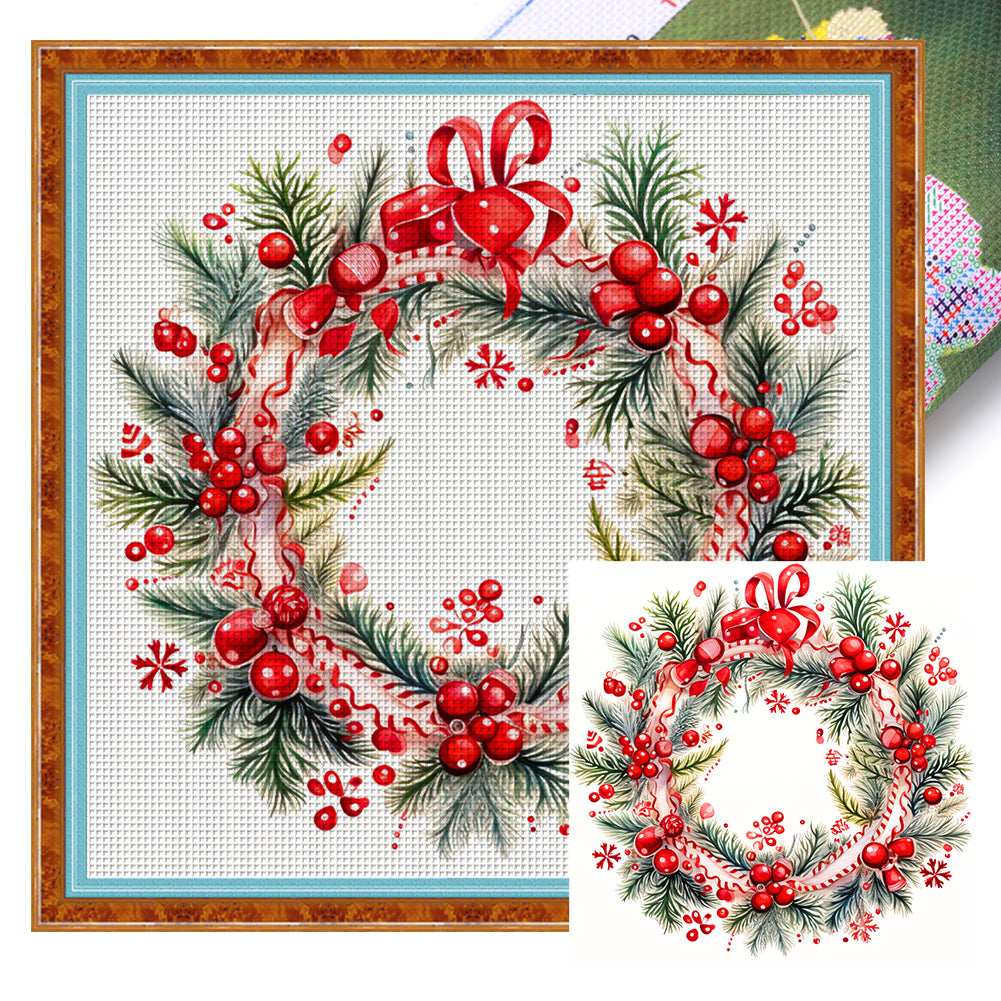 Christmas Wreath - 11CT Stamped Cross Stitch 40*40CM