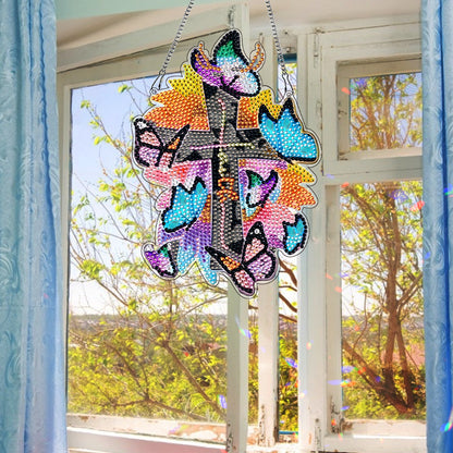 Round DIY Diamond Painting Ornaments for Home Wall Decor (Butterfly Cross #1)